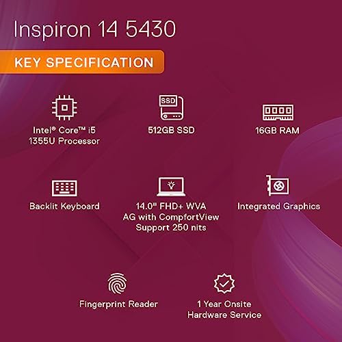 Dell Inspiron 5430 Notebook Laptop (13th Gen Intel Core i5-1335U/16GB/512 GB SSD/Intel UMA Graphics/Windows 11/MSO/FHD), (14 inch)