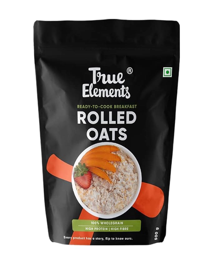 True Elements Rolled Oats 500g - Rolled Oats for Weight Loss | Nutritious Breakfast | Heart Healthy Oats | Gluten free Oats Combo | High Fibre Breakfast | 100% Wholegrain