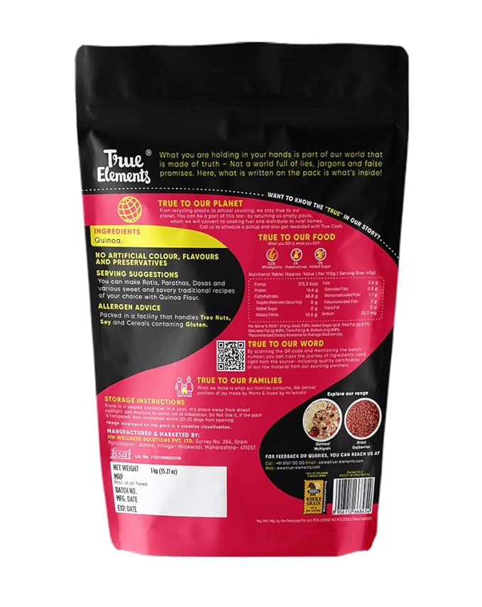 True Elements Quinoa Flour 500 g | Quinoa Flour | Gluten Free | Rich in Dietary Fibre | Protein & Vitamins | Improves Gut Health | Protein & Vitamins | No Preservatives