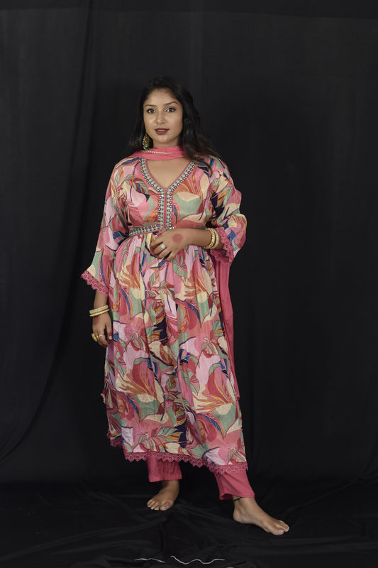 Nazakat Collection - pink multicolour 3 pcs suit set