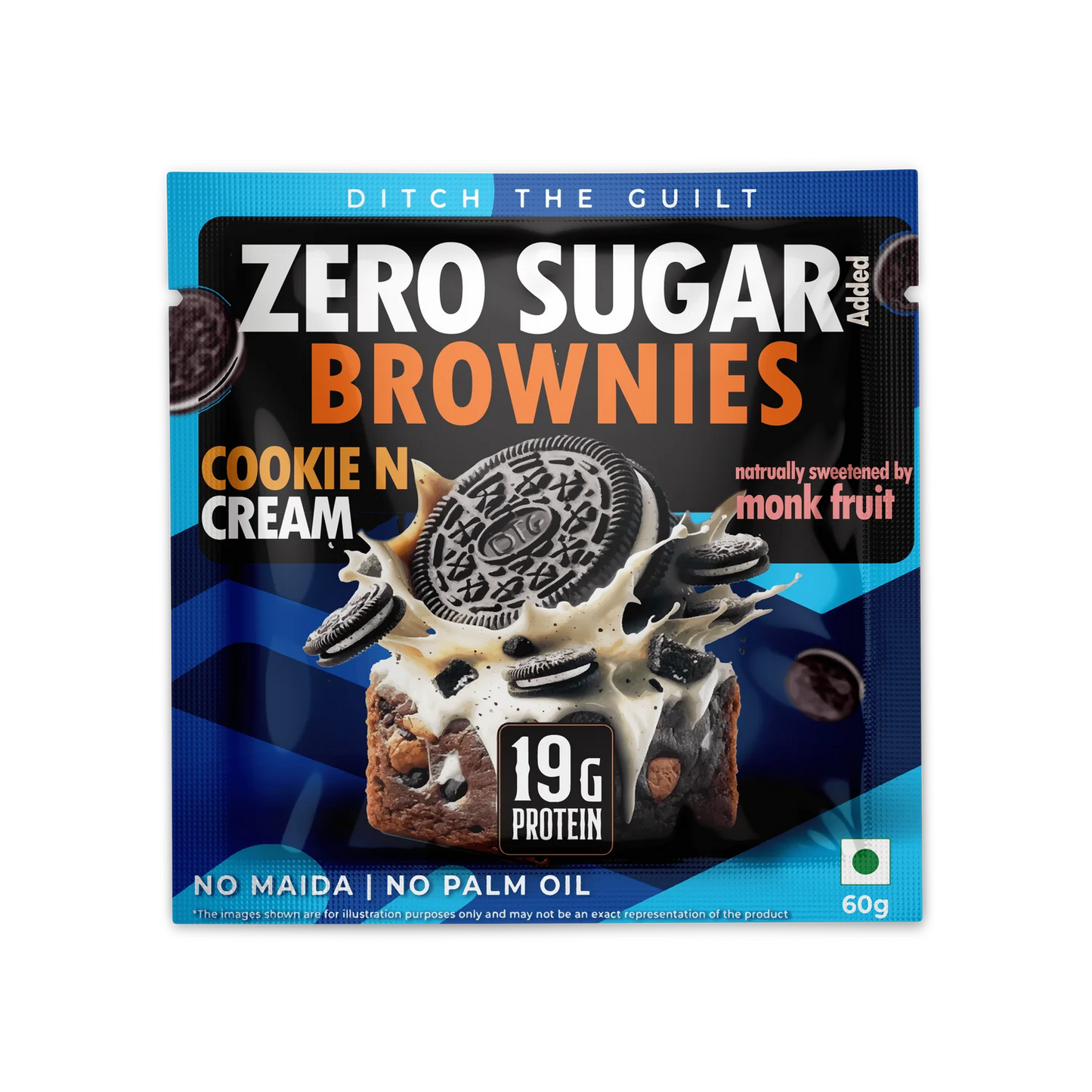 Cookie & Cream - Protein Brownies - Sugar Free - High Protein & Low Net Carbs - No Oil - No Palm Oil - No Maida. 60g