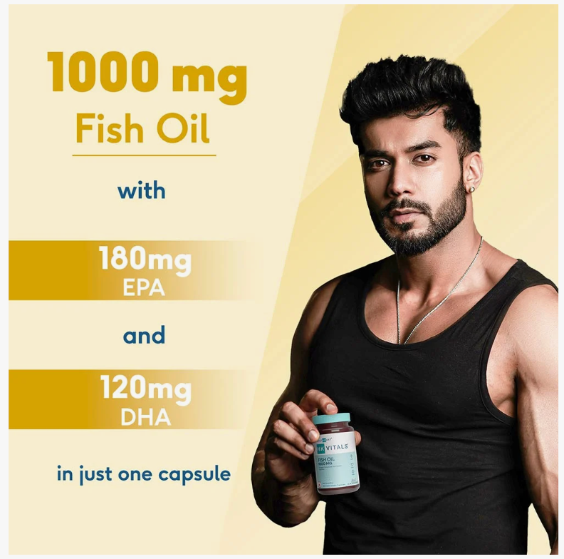 HealthKart HK Vitals Fish Oil 1000mg with 180mg EPA and 120mg DHA, 40 capsules