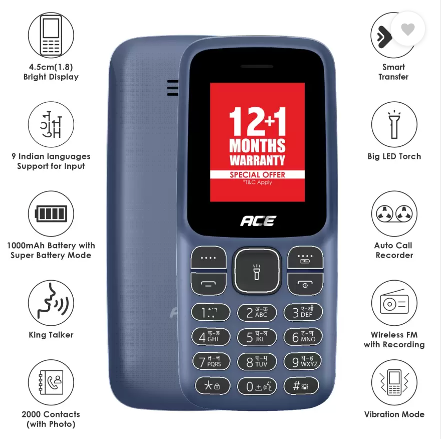 itel Ace2 Keypad Mobile| 1000 mAh Battery|Expandable Storage 32GB