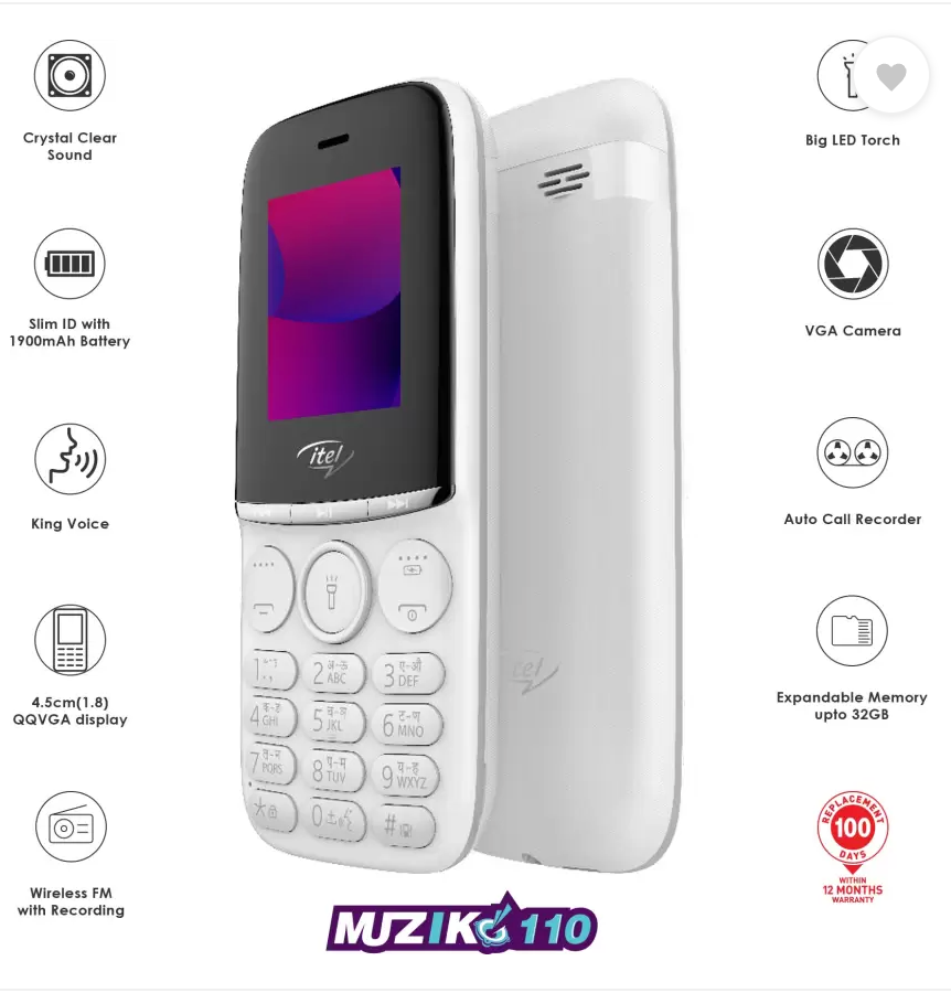 itel Muzik 110| 1900 mAh battery| Expandable Storage upto 32GB