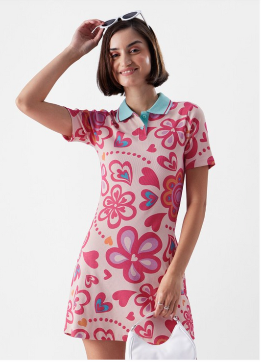 The Souled Store Floral Printed Pure Cotton Mini Shirt Dress