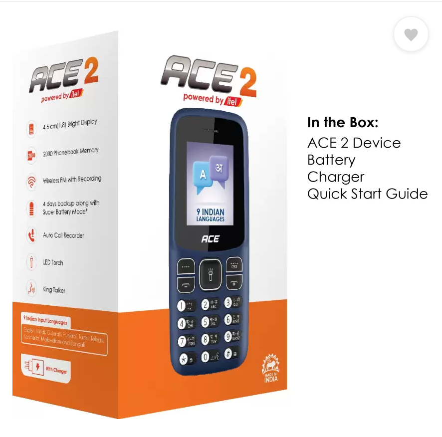 itel Ace2 Keypad Mobile| 1000 mAh Battery|Expandable Storage 32GB